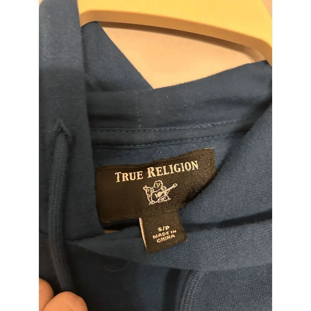 True Religion Men's Buddha Long Sleeve Pullover Hoodie Navy Poseidon Blue Size S